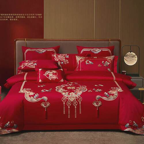 06YM140s支结婚四件套新婚大红色刺绣床上用品婚庆六十件套喜