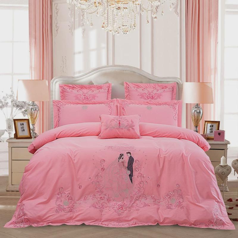 件套婚庆四件套大红刺绣结婚六八十全棉纯棉绣花婚礼喜被床上用品