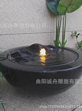 黑山酒店水钵水景石庭院装饰摆件流水景观喷泉劈开石切片石石雕