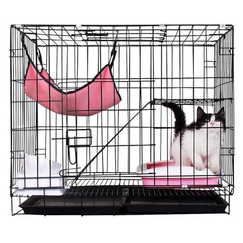 猫笼子双层加粗折叠猫笼带爬梯铁丝笼中小型犬宠物笼猫房猫咪用品