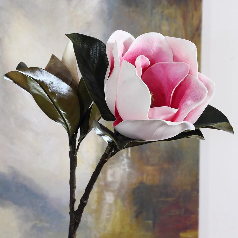 式货源批发eva粉色玉兰仿真花大花中厂家落地大堂装饰仿真花木莲