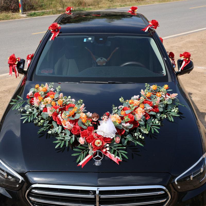 婚车装饰车头花主婚车装饰套装结婚花车车头仿真花车婚庆用品厂