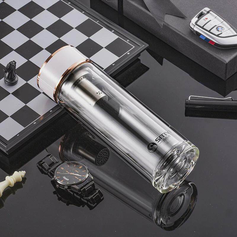 双层玻璃杯男士带盖印字透明水晶泡茶杯子茶水分离杯商务礼品高档