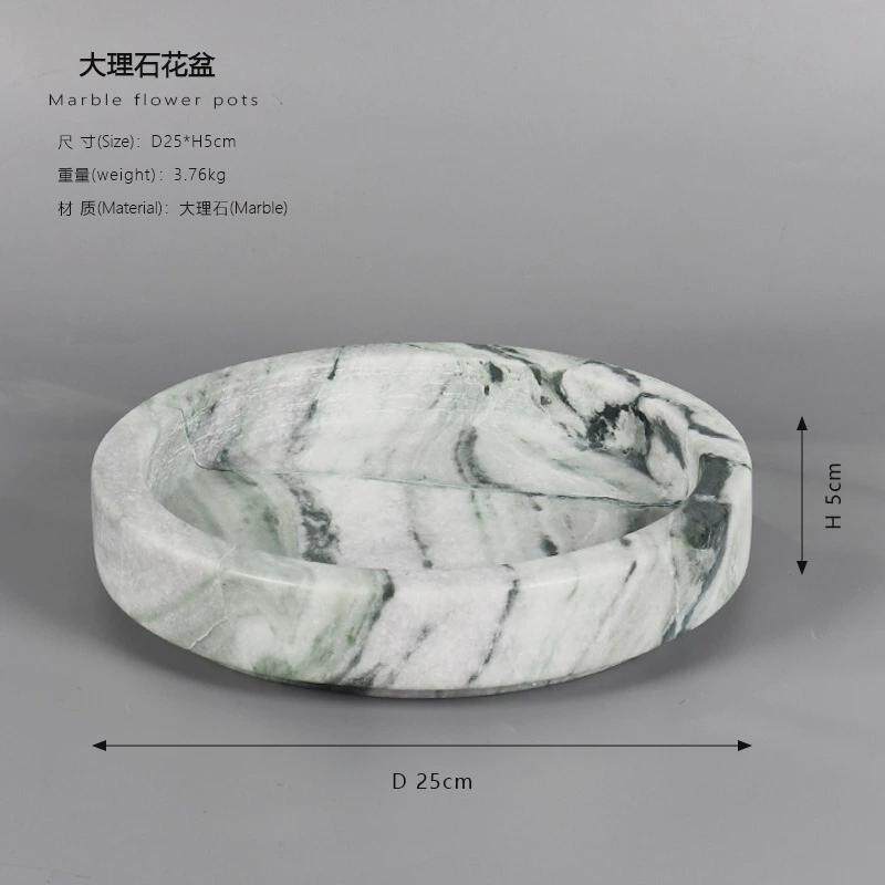 轻奢天然大理石绿植仿真花器花盆电视柜茶几摆件桌面装饰工艺玄关