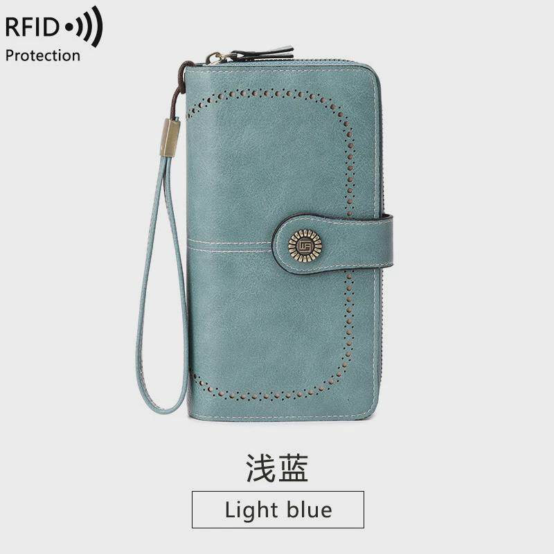 2023 새로운 RFID 항 자성 지갑 여성용 긴 지퍼 여성용 지갑 지갑 대용량 클러치 휴대 전화 가방