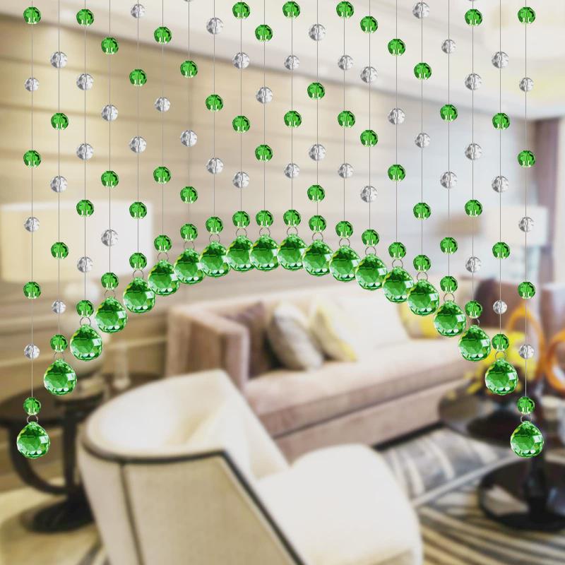 新品水晶隔断帘子挂帘半门帘客厅轻奢玄关屏风卧室免打孔卫生珠帘