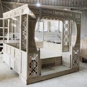 2f全实木踏步仿古红木南榆木雕花月洞双人千工拔步床新中式 架子床