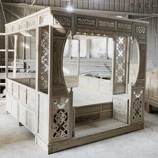 2f全实木踏步仿古红木南榆木雕花月洞双人千工拔步床新中式架子床