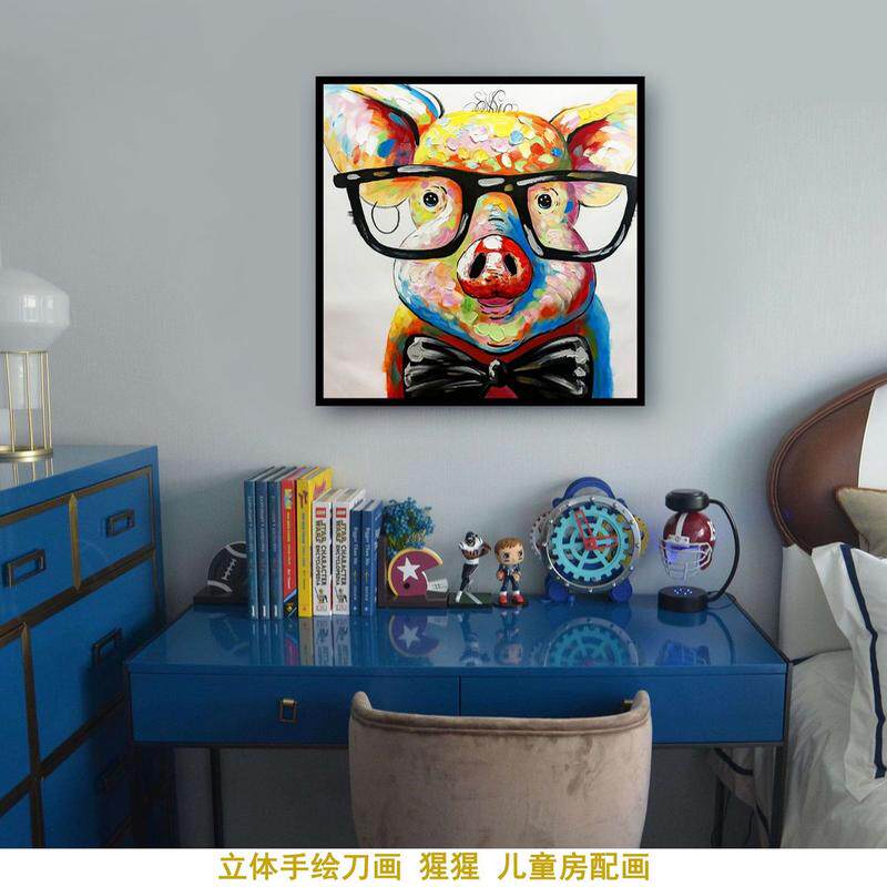 手绘油画立体刀画现代简约客厅竖版走廊玄关装饰画大象