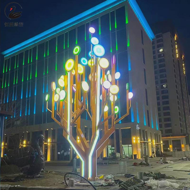 不锈钢景观树雕塑美陈大型园林广场公园金属结构镂空抽象树型摆件