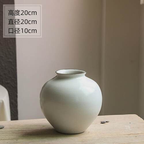 花器复古新中式白色圆肚陶艺摆件禅意插花艺干花民宿装饰陶瓷花瓶