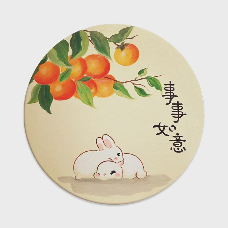 柿子红了圆形diy数字油画填充涂鸦彩绘手工手绘丙烯油彩画装饰画图片