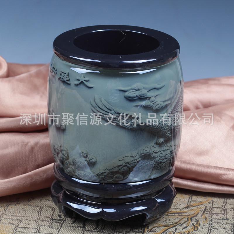 商务礼品定制浮雕笔筒摆件工艺品学校办公室桌装饰创意公司