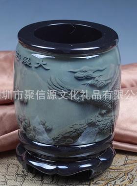商务礼品定制浮雕笔筒摆件工艺品学校办公室桌装饰创意公司
