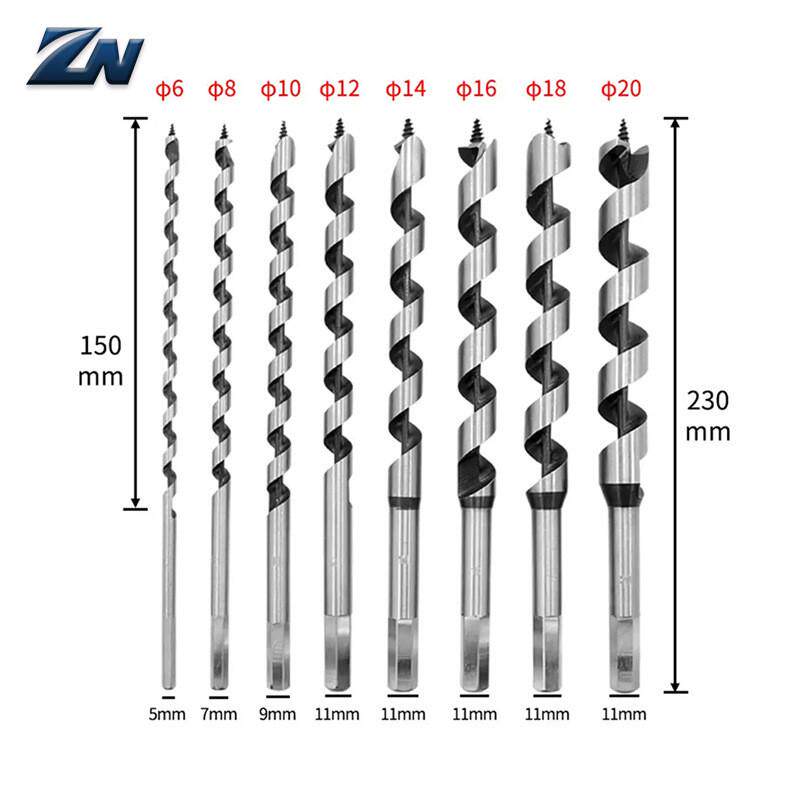8件套木盒装木工支罗钻230长度6-20mm木工螺旋钻头组合深孔钻头
