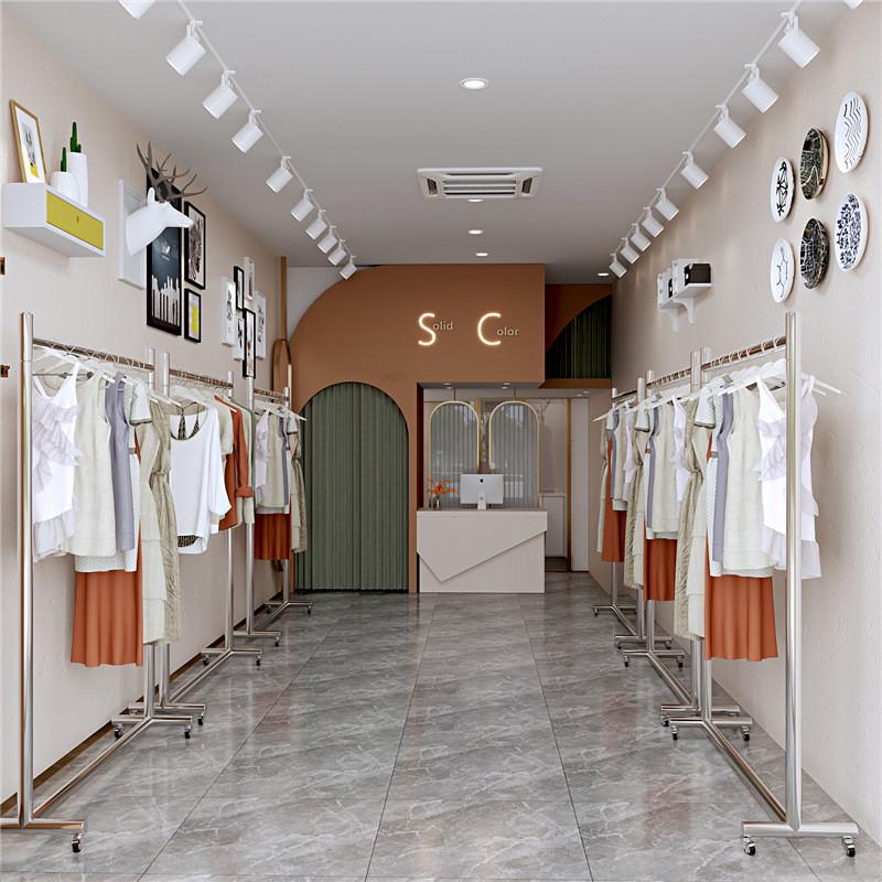 服装店现货不锈钢挂衣架晾衣架 单杠女装式店专用龙门货架带轮子