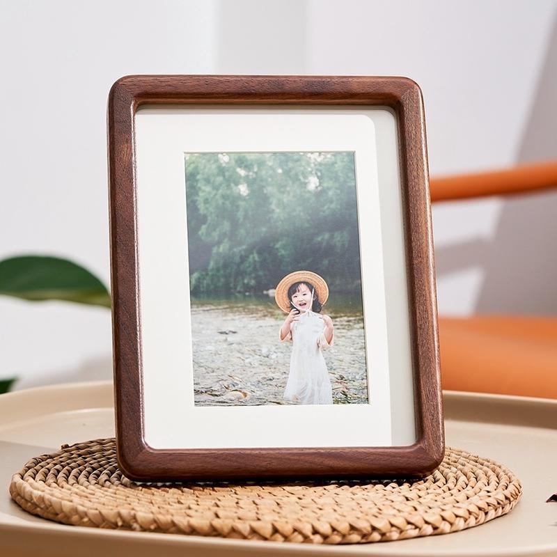 实木圆角相框结婚纱照摆台a47810黑胡桃儿童洗照片做成挂墙寸