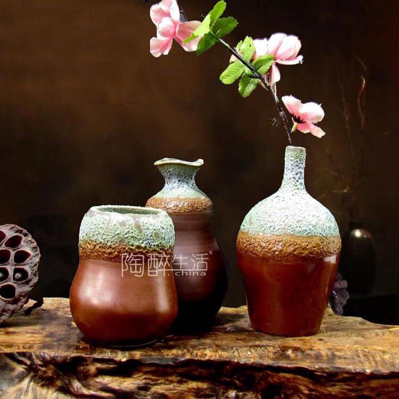 花器茶道精美陶瓷小花瓶岩泥粗陶台面个性小花插摆件水培