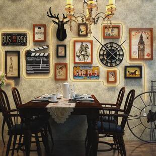 高分子2464复古照片墙工业风led灯带组合相框餐馆发光装饰画框