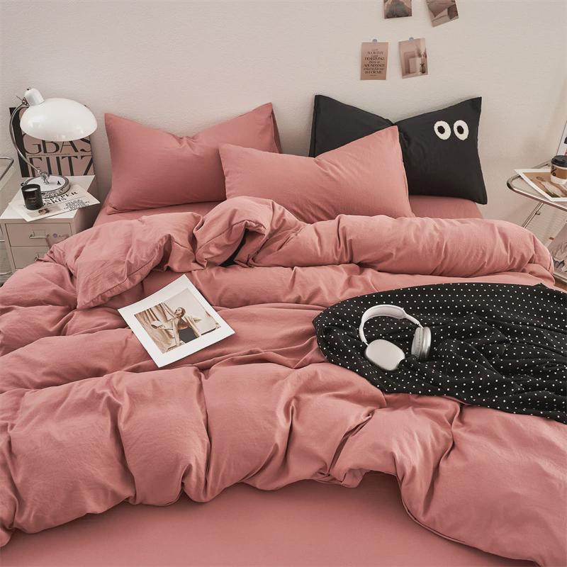ins风床单水洗棉四件套床品磨毛被套单件纯色床笠学生宿舍三件套