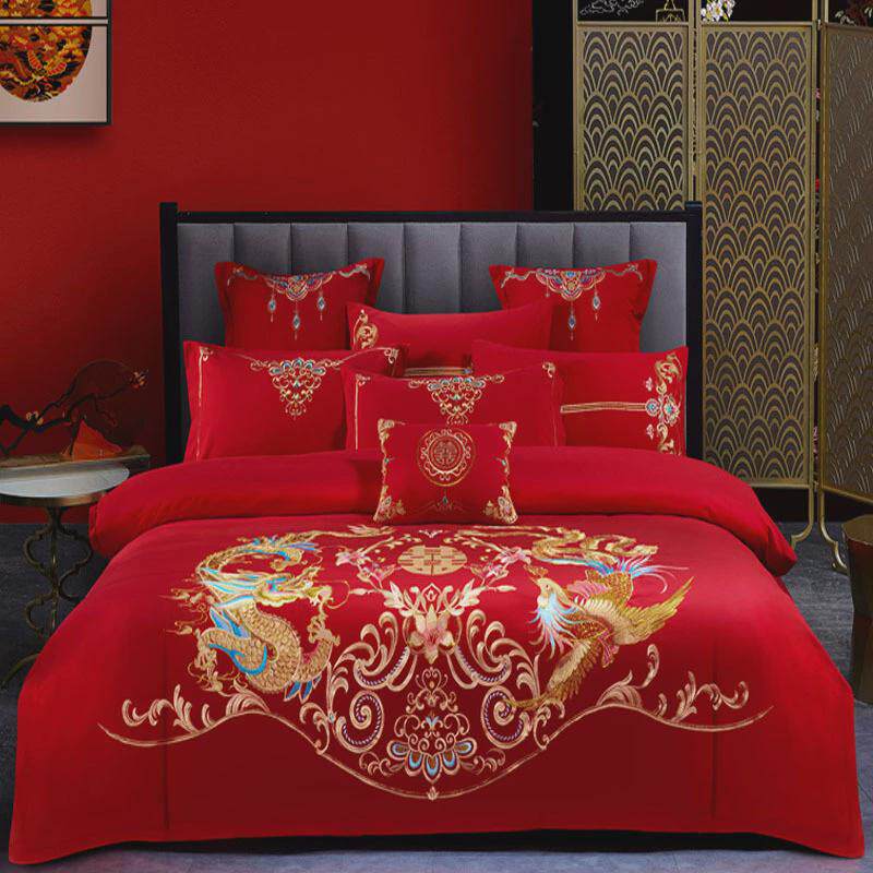 婚庆四件套大红色结婚刺绣被套新婚床品六八婚被婚房件套床上用品,床上用品,婚庆床品套件,淘宝优惠券,粉丝福利购,淘宝优惠卷