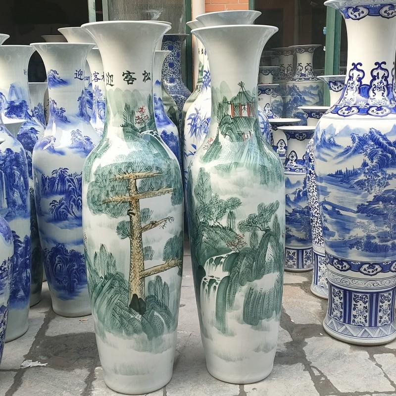 景德镇五大号手绘落地花瓶陶瓷彩瓷山水锦绣前程客厅酒店装饰摆件