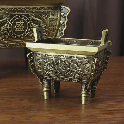 铜鼎摆件纯铜鼎炉四方鼎全铜黄铜香炉盛鼎鼎双龙特大号家用室内