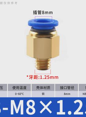 气管快速接头铜PC8-02螺纹直通气动快插公制粗牙机械工具元件4-M5
