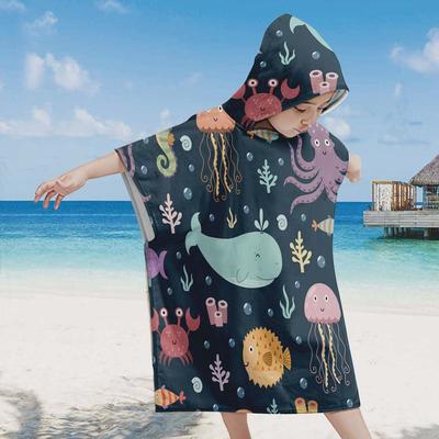 海洋款儿童沙滩连帽斗篷海滩换衣巾游泳可穿印花专制浴巾浴袍