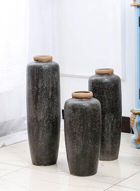 景德镇粗陶客厅落地做旧大花瓶摆件插花瓶子家居陶瓷陶罐装饰摆件
