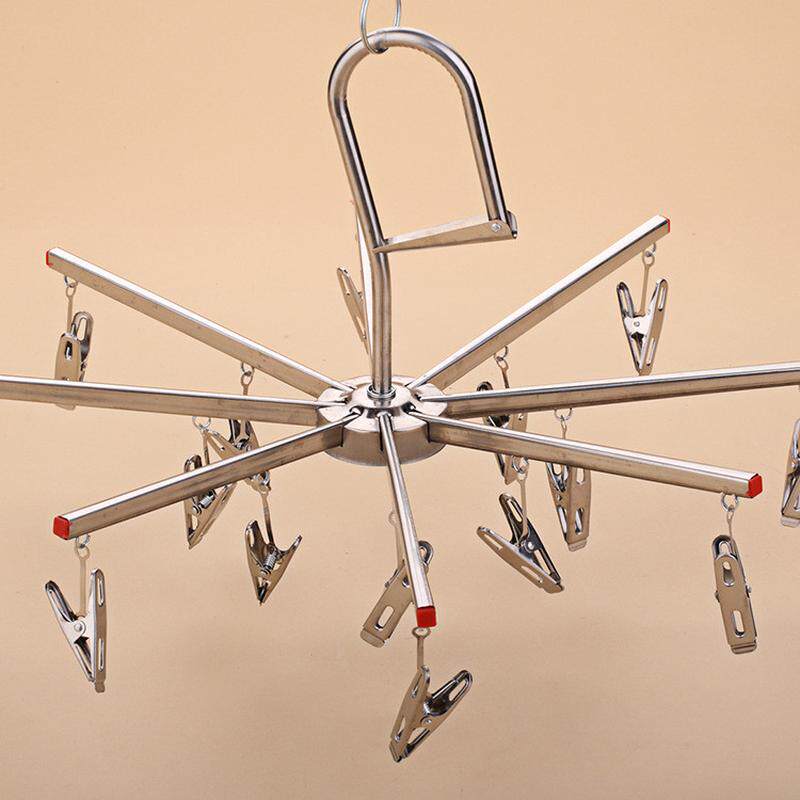 6b76新款不锈钢多夹子袜晾架八角折叠晾衣架多功能防风晒晾衣架袜