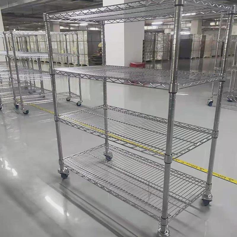 带轮货架镀铬线网货架不锈钢仓库置物架防静电车间货架色物料货架