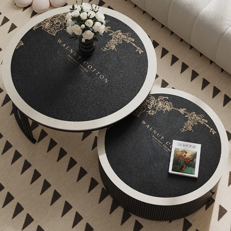 轻奢圆桌桌布防水防油复古圆形餐桌垫中式高级感复古皮革茶几垫子