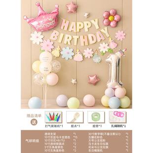 女孩生日布景家里仪式感布置宝宝一周岁3岁2岁场地背景墙装饰气球
