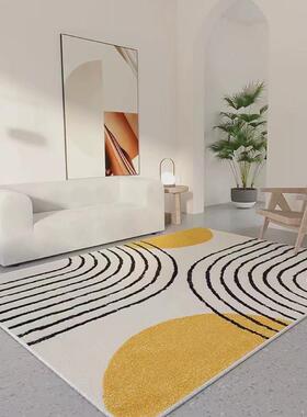 北欧地毯客厅轻奢高级沙发茶几地毯地垫极简卧室黄色线条地垫