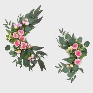 春季仿真花排玫瑰花迎宾接待门楣花牌人造拱门婚礼装饰藤条花环