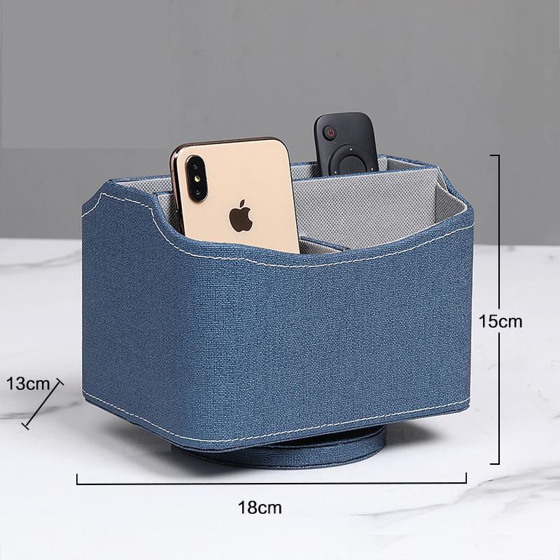 皮革遥控器手机收纳盒360度旋转文具杂物整理盒桌面收纳盒办公