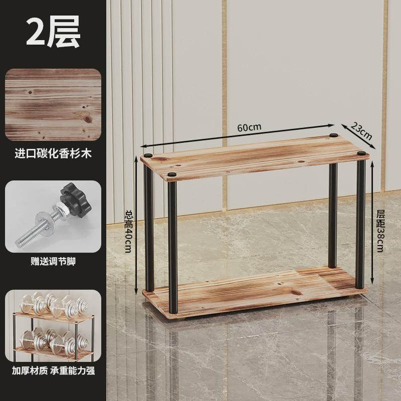 收纳架子多功能免打孔置地储物微波炉烤箱厨房置物架多层轻奢碳木
