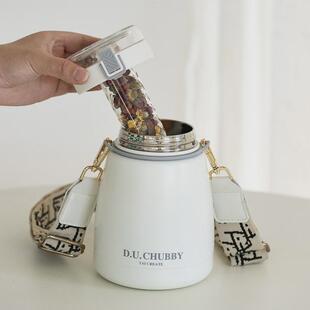 1000ml大容量水杯子大肚不锈钢保温杯便携保暖儿童水壶带茶隔背带