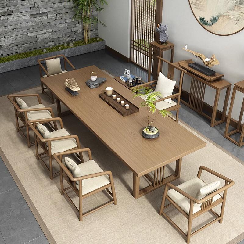 新中式实木茶桌全套茶室茶楼办公室禅意简约泡茶桌家用长条茶台