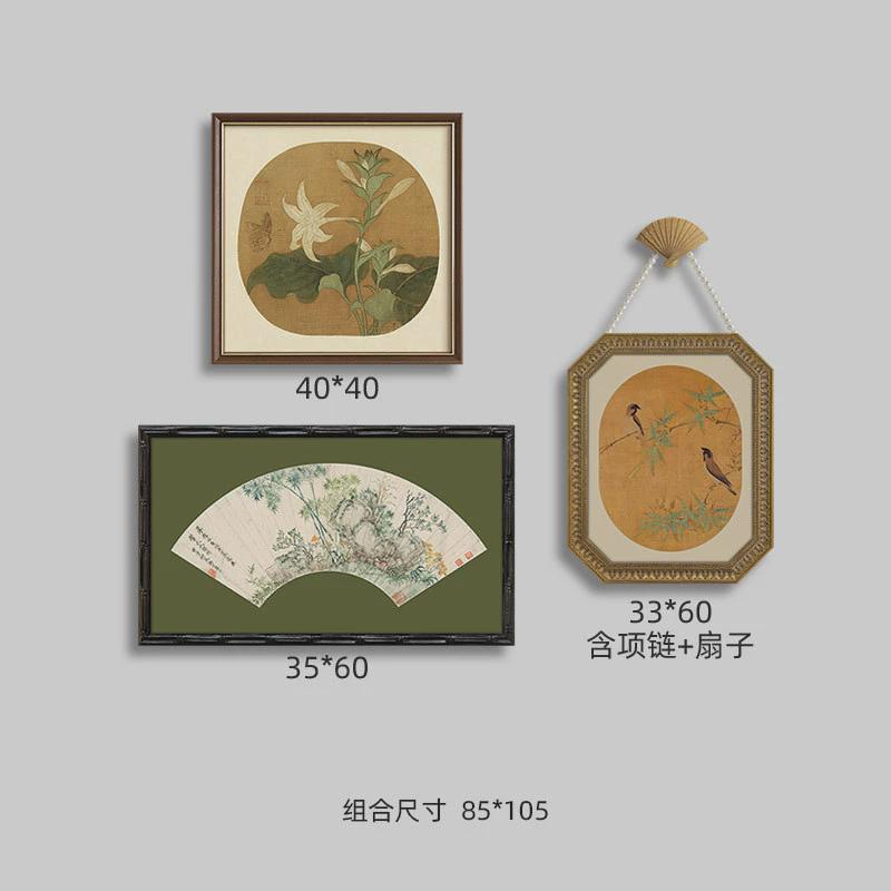 花鸟福禄组合法式复古中国风客厅沙发背景墙装饰画新中式卧室挂画