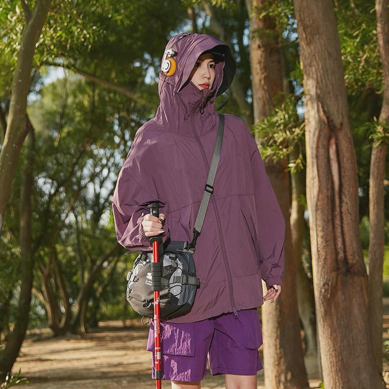 山野山系机能防晒衣男黑胶可拆卸帽檐防水防晒服女情侣皮肤风衣男