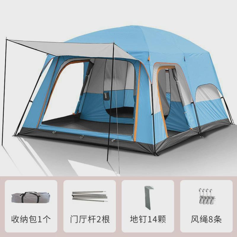 家庭户外露营大帐篷便携式两室一厅搭建加厚防晒防雨多人野营双层