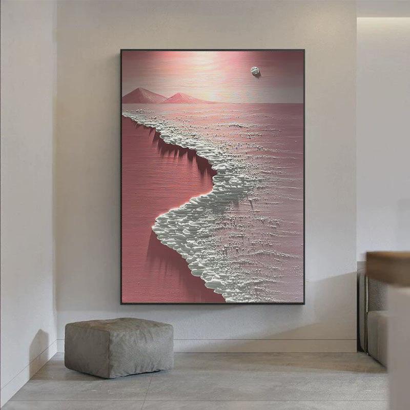 手绘肌理画极简海浪客厅装饰画抽象玄关卧室挂画丙烯石英砂立体画图片