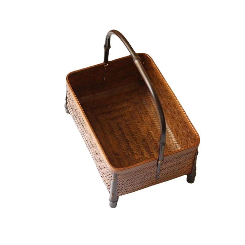 竹编手提花篮竹编水果篮篮子收纳篮编织伴手礼礼品蓝月子鸡蛋竹编