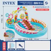 intex57135儿童充气游泳池滑梯加厚喷水池海洋球池家用宝宝戏水池