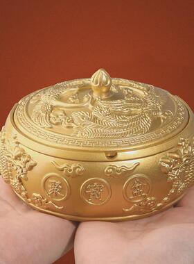 创意家居龙凤烟灰缸黄铜茶台茶几防飞灰新中式办公室高端车载摆件