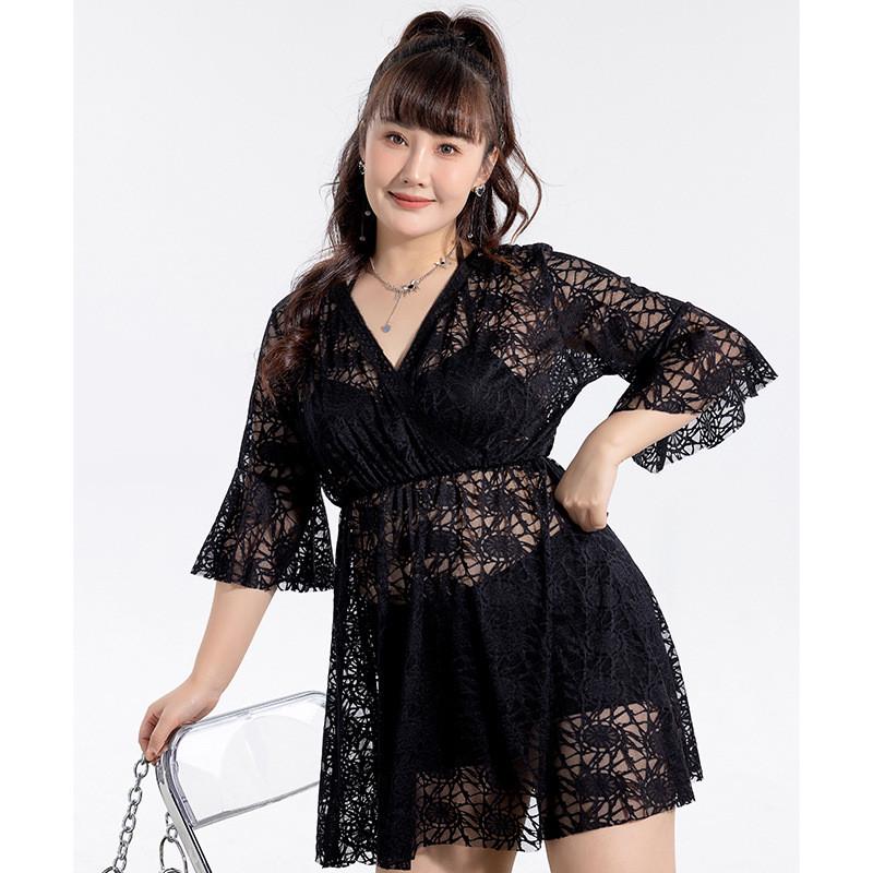 新款三件套性感蕾丝加肥胖妹妹显瘦遮肚温泉度假沙滩泳装女批发