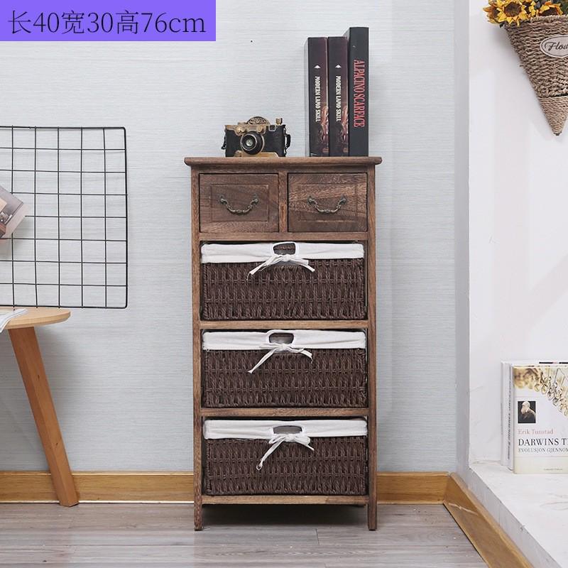 5dbj批发美式田园实木床头柜小收纳柜卧室复古柜子抽屉五斗柜藤编