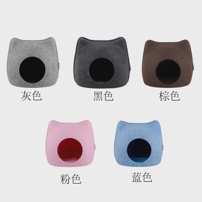 厂家定制卡通毛毡猫窝四季通用式宠物猫床半封闭可拆洗毛毡猫窝